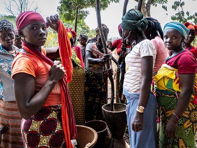 A group of women are working