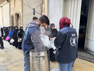Food being served to a line of people