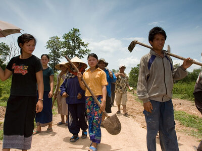 Group of farmers returning from the day's work