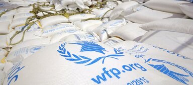 Photo: WFP/Ammar Baratraf WFP sacks of food item