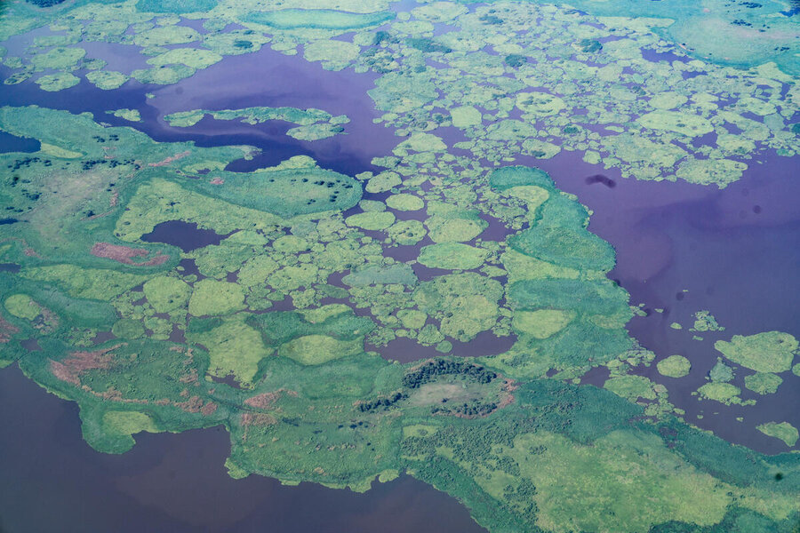 An areal view of Lake Chad, which has lost 90 percent of its surface since the 1960s, devastating livelihoods that depend on it. Photo: WFP/ Evelyn Fey