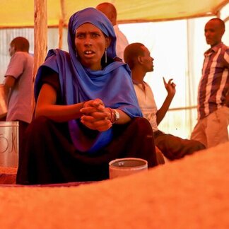 Resumption of food distribution at Qoloji IDP camp Somali region of Ethiopia on 12 Dec 2023. Photo: WFP/ Michael Tewelde