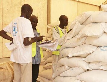 WFP staff assisting with logistics of food assistance to beneficiaries in North Eastern Nigeria